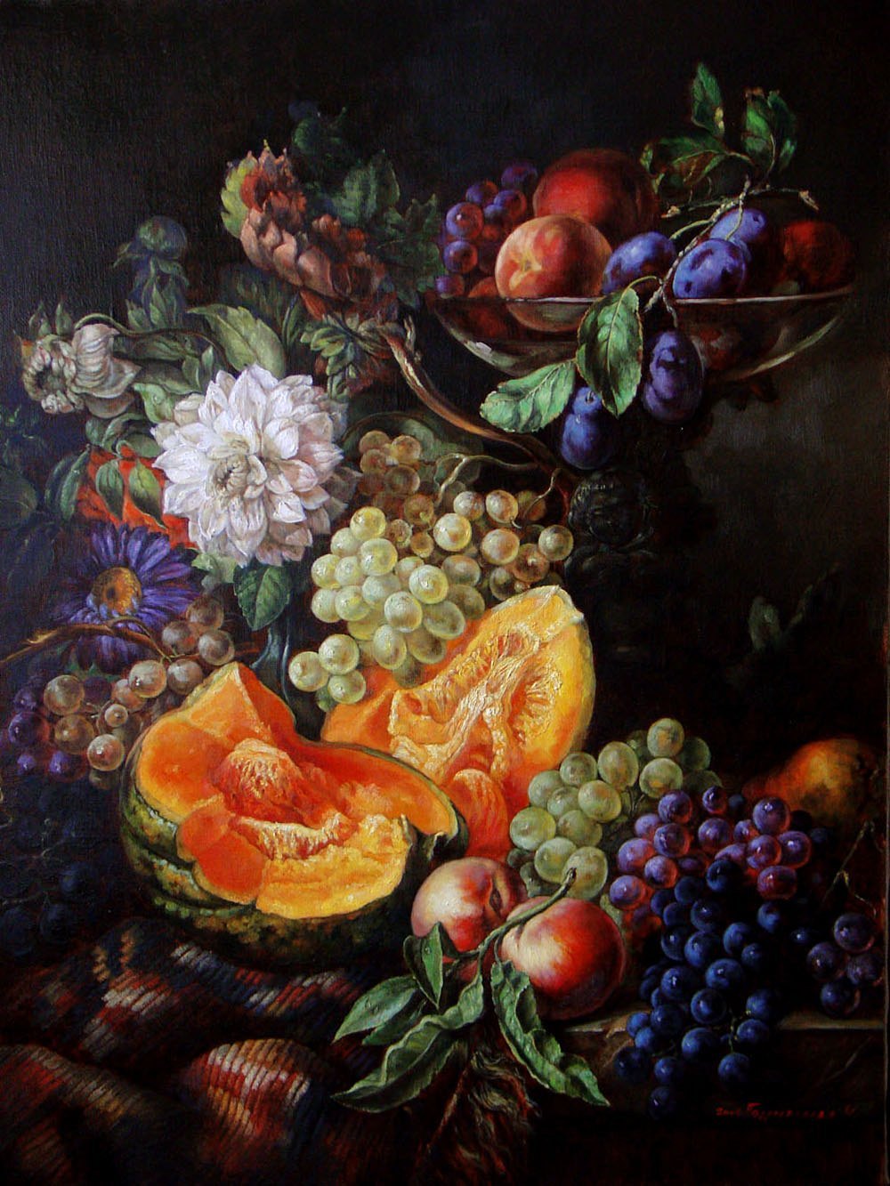 Художница Марина Подгаевская: картина Натюрморт с фруктами и цветами (копия) - холст,масло
