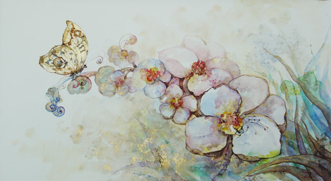 Художница Марина Подгаевская: картина Бабочка на цветке - бумага, см.-техника