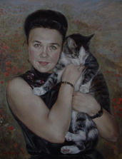 Художница Марина Подгаевская: картина Портрет женщины с кошкой - холст,масло